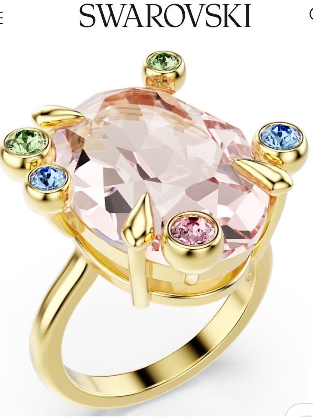Swarovski Gold-Tone Ring with Pale Pink Center and Multi-Color Accents